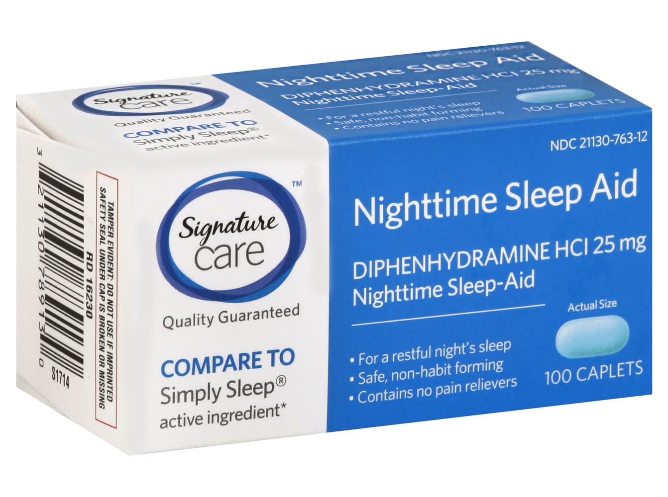 Signature Care Diphenhydramine 25 mg Nighttime Sleep Aid Caplets (0.8 oz)