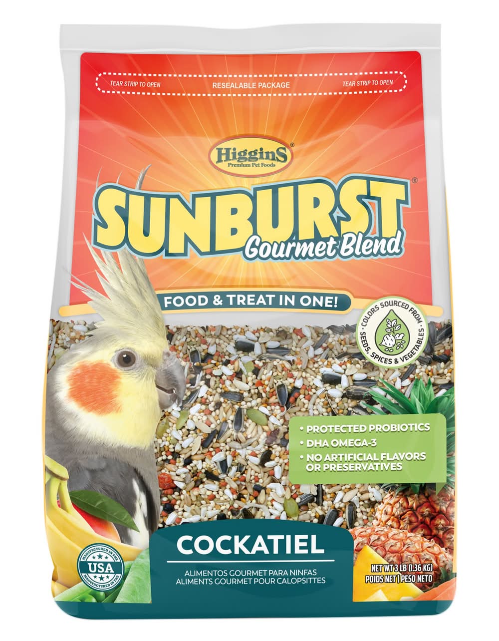 Higgins Sunburst Gourmet Blend Cockatiel Food (Color: Assorted, Size: 3 Lb)