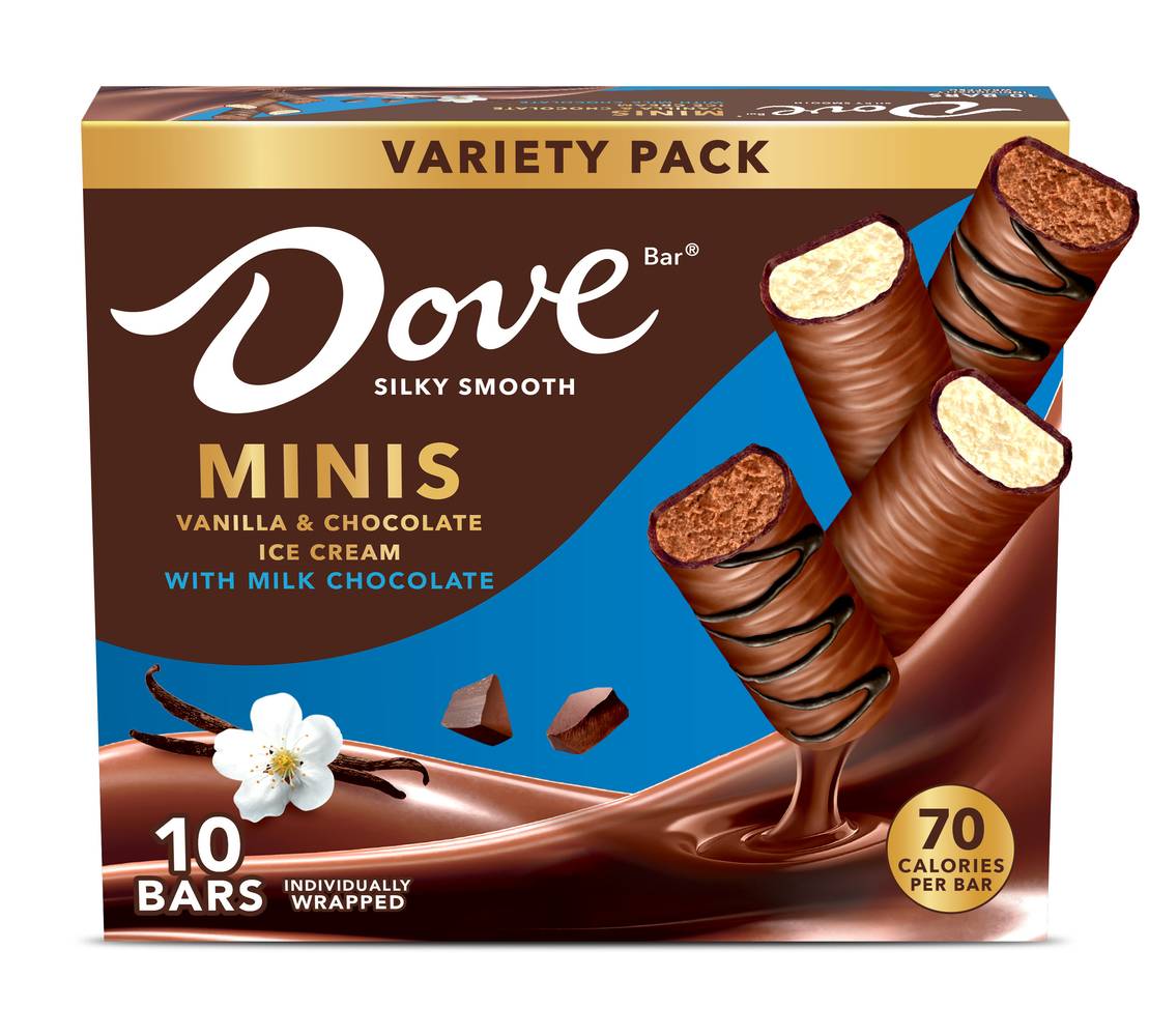 Dove Ice Cream Minis Ice Cream Bar, Vanilla - Chocolate (7.5 fl oz, 10 ct)
