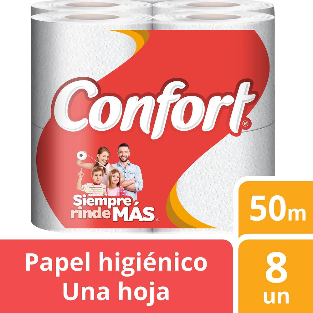 Confort · Papel higiénico una hoja (8 un)