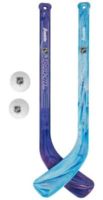 NHL Mini Hockey Goal Stick & Ball Toy Hockey Set - 4pc Light Blue Swirl/Dark Blue Swirl