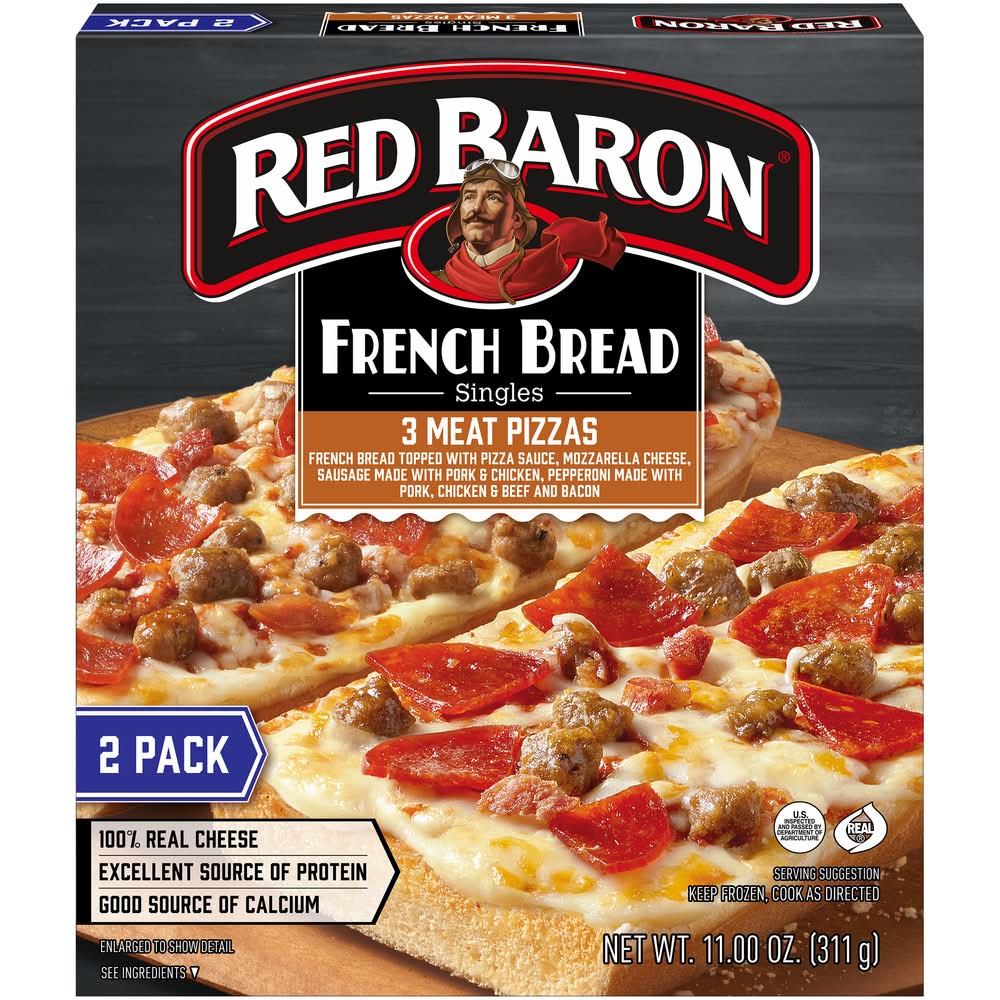 Red Baron French Bread Singles Pizza, 3 Meat (11 oz, 2 ct)