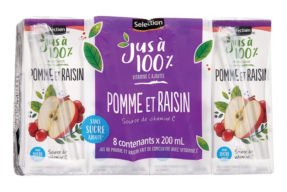 Selection jus pur sans sucre ajouté - pure juice with no added sugar (8 pièces, 0.2 l) (pomme et raisin)