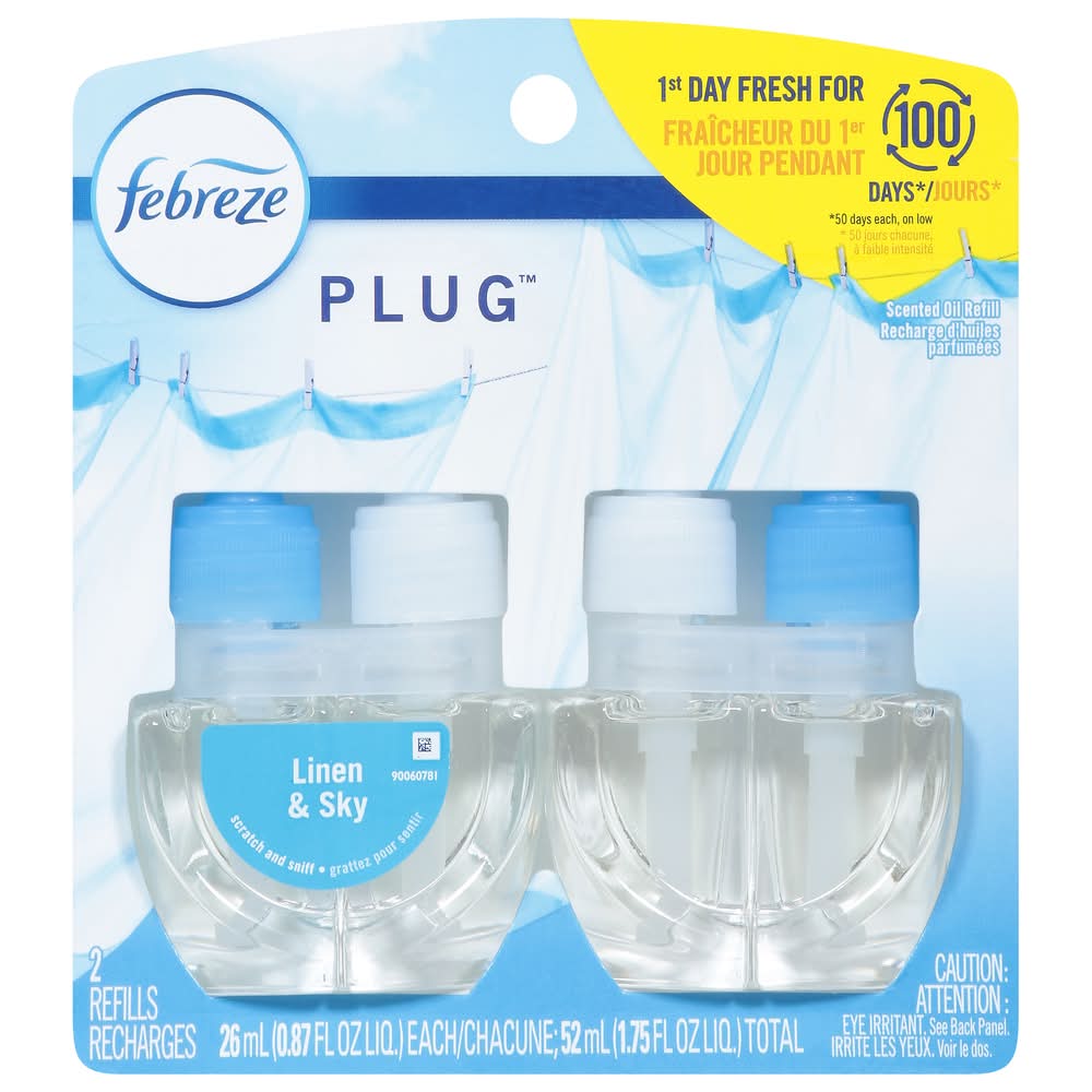 Febreze Plug Air Freshener Scented Oil Refill, Linen-Sky (2 x 0.87 fl oz)