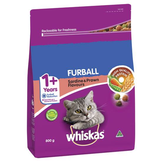 Whiskas Furball Sardine and Prawn Adult Dry Cat Food 800g