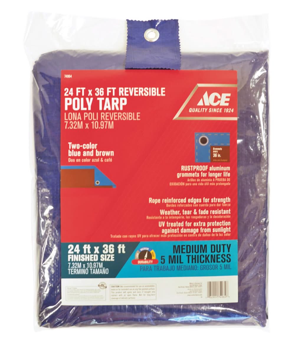 ACE 24 Ft. W X 36 Ft. L Medium Duty Polyethylene Tarp Blue/Brown