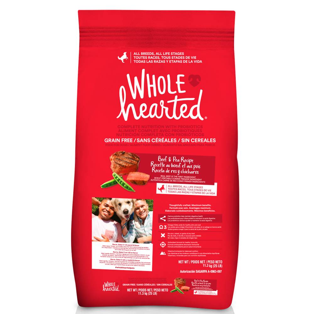 Whole hearted alimento natural para perro adulto de res (costal 11 kg)