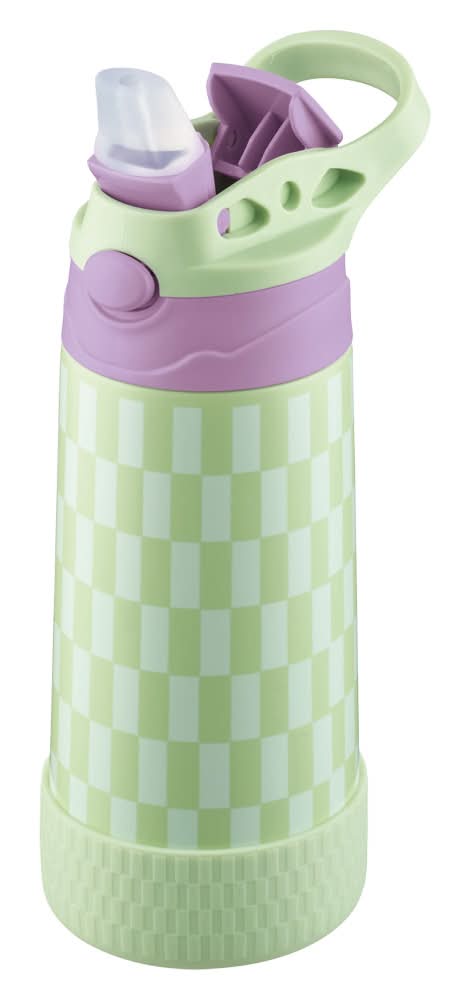 Crofton White/Green Checkered Kids Stainless Steel Water Bottle