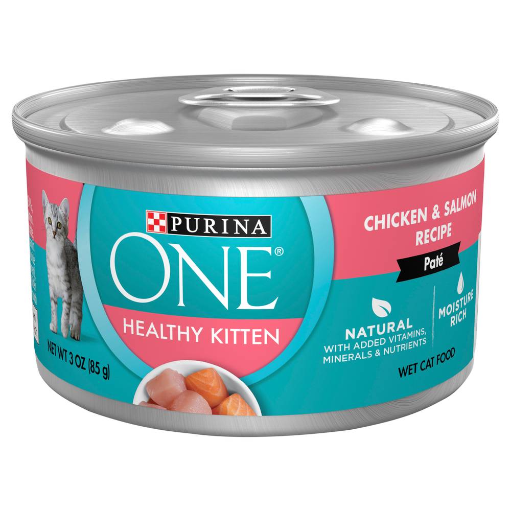 Purina One Healthy Kitten Natural Pate Wet Cat Food, Chicken & Salmon (3 oz)