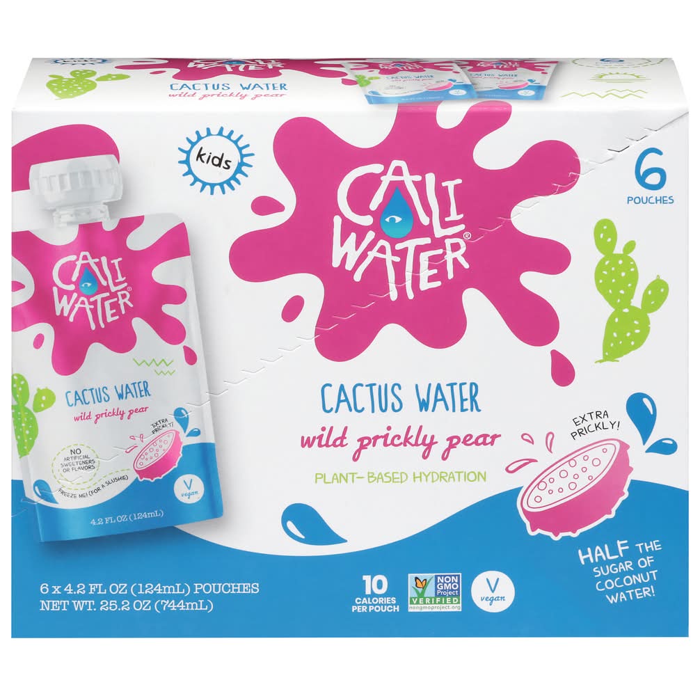 Caliwater Cactus Water Pouches, Prickly Pear (6 x 4.2 fl oz)