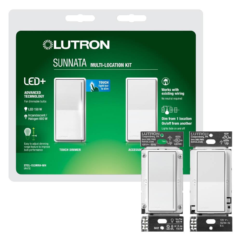 Lutron Sunnata Multi-location LED Illuminated Touch Light Dimmer Kit, White | STCL-153MRH-WH