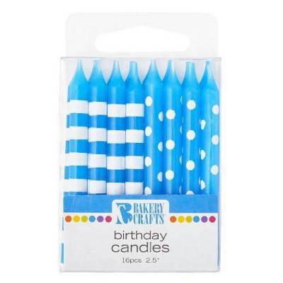 Bakery Crafts Stripes & Dots 2.5'' Blue Birthday Candles (16 candles)