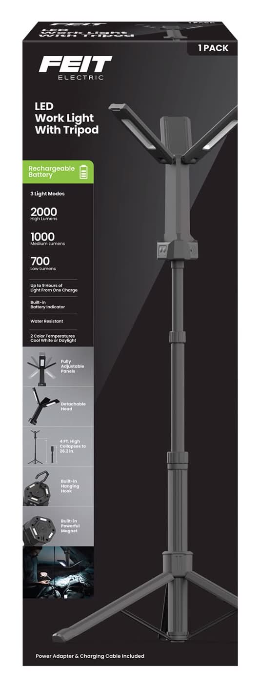Feit Electric 2000 Lm Led Rechargeable Tripod Work Light