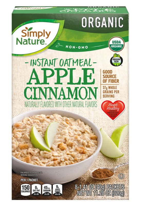 Simply Nature Organic Instant Oatmeal Packets, Apple & Cinnamon (8 x 1.41 oz)
