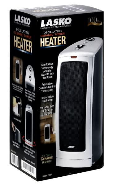 Lasko Oscillating Ceramic Tower Heater, 16 in, Silver