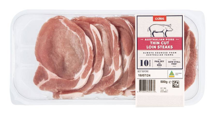 Coles Pork Thin Cut Loin Steaks (500g)