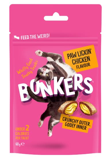 Bonkers Chicken, Paw Lickin Flavor Crunchy Cat Treats (60g)