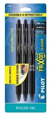 Pilot Frixion Clicker Erasable Gel Pen, Black (3 ct)