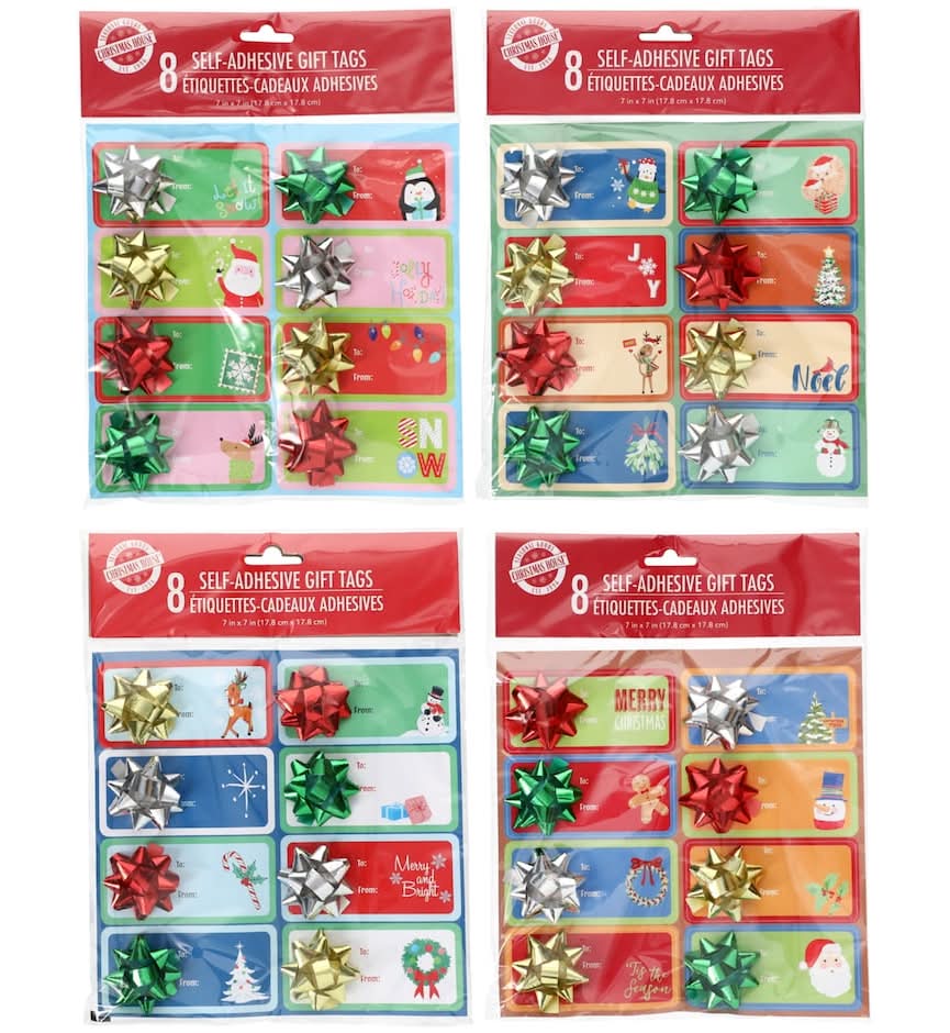 Christmas House Self-Adhesive Gift Tags With Bows (8 ct)
