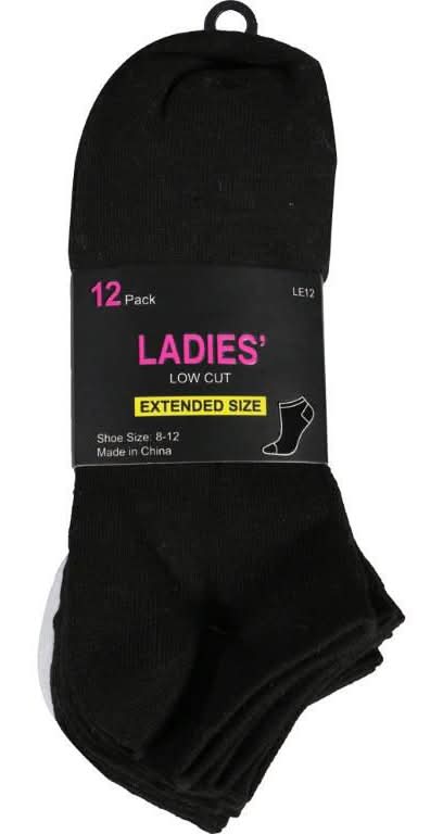 Low Cut Socks, Women, 8-12, Black (10 ct)