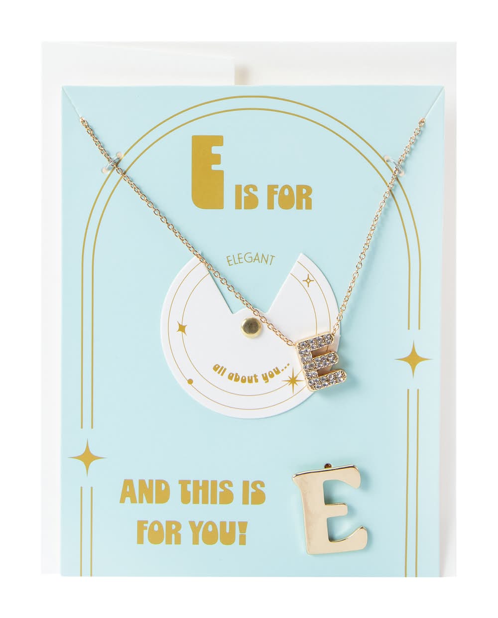 Alphabet Necklace & Tac Pin Set E