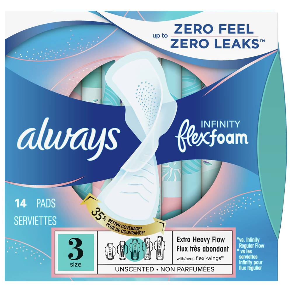 Always Infinity Flex Foam Size 3 Extra Heavy Flow Unscented Pads (14 ct)