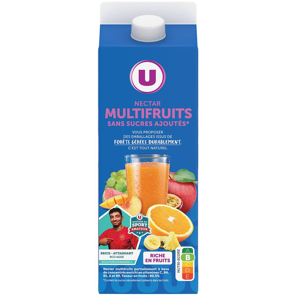 Les Produits U - U nectar multifruits sans sucres ajoutés brique (2 L)