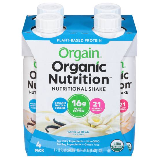 Orgain Organic Nutrition Vanilla Bean Flavored Nutritional Shake (4 ct, 44 fl oz)