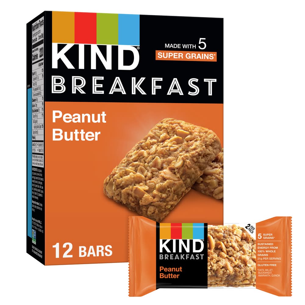KIND Super Grains Breakfast Bars, Peanut Butter (12 x 1.76 oz)