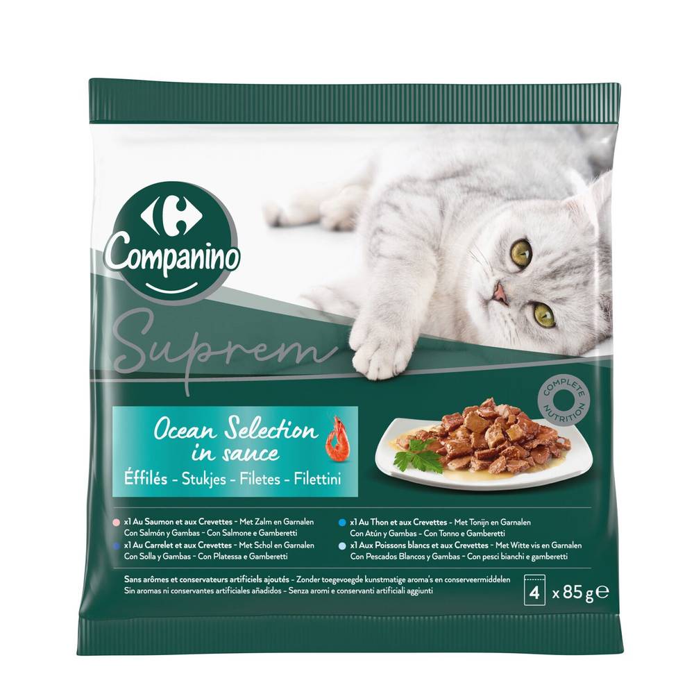 Carrefour Companino - Pâtée pour chat effilés poissons crevettes