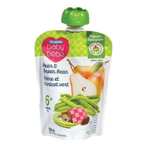 Personnelle purée pour bébés aux poires et haricots verts bio (128ml) - baby purée pear & green bean (128 ml)