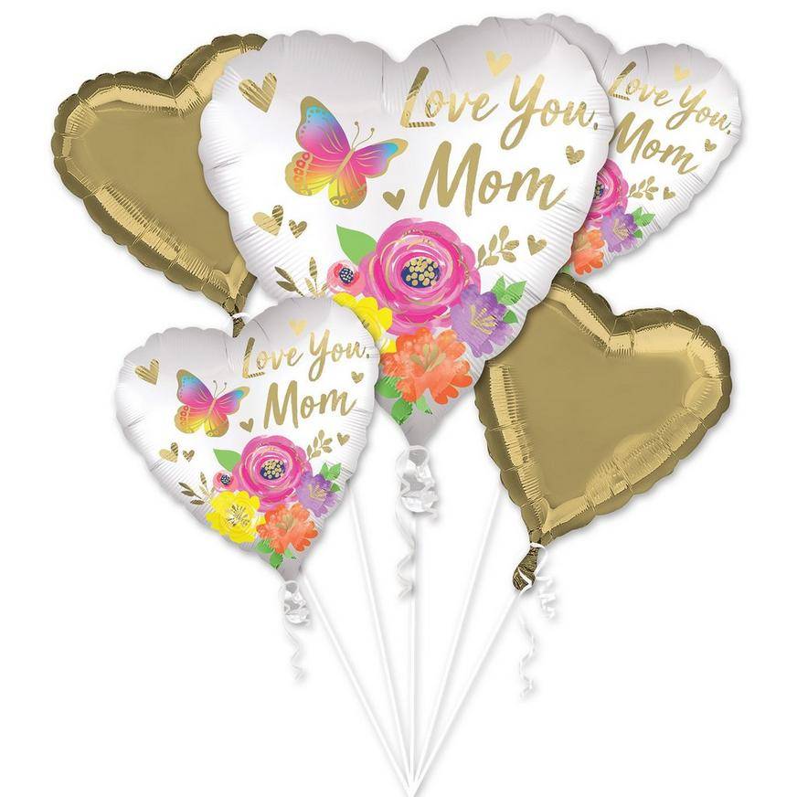 Uninflated Butterfly Flowers Mother's Day Foil Balloon Bouquet, 5pc