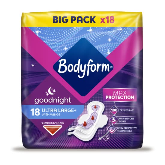 Bodyform Max Cour-V Ultra Night Sanitary Towels Wings (18 pack)