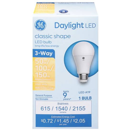 Ge Classic Shape Daylight 3-way Led A19 Light Bulb