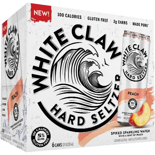 White Claw Peach Hard Seltzer 6 Pack Cans