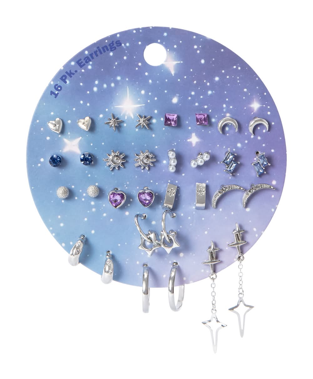 Earrings 16-Pack Silver Celestial