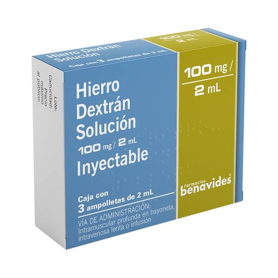 Farmacias Benavides hierro dextran solución inyectable 100 mg/2 ml