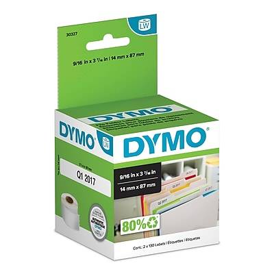 DYMO LabelWriter 30327 File Folder Labels, 3-7/16 x 9/16, Black on White, 130 Labels/Roll, 2 Rolls/Box (30327)