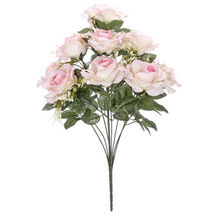 Ramo Rosas Con Follaje x9 43cm - Crema/Rosa