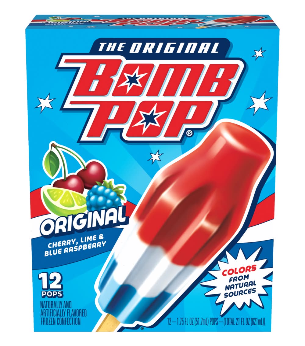 Bomb Pop The Original Ice Pops, Cherry Lime & Blue Raspberry (12 x 1.75 fl oz)
