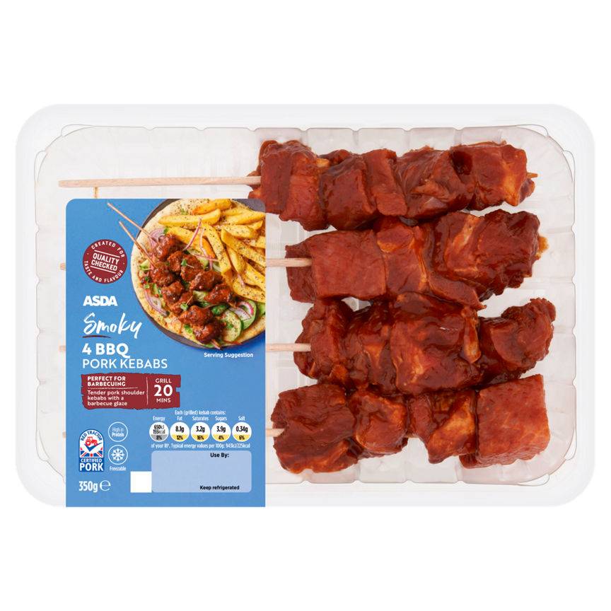 Asda Smoky 4 BBQ Pork Kebabs 350g