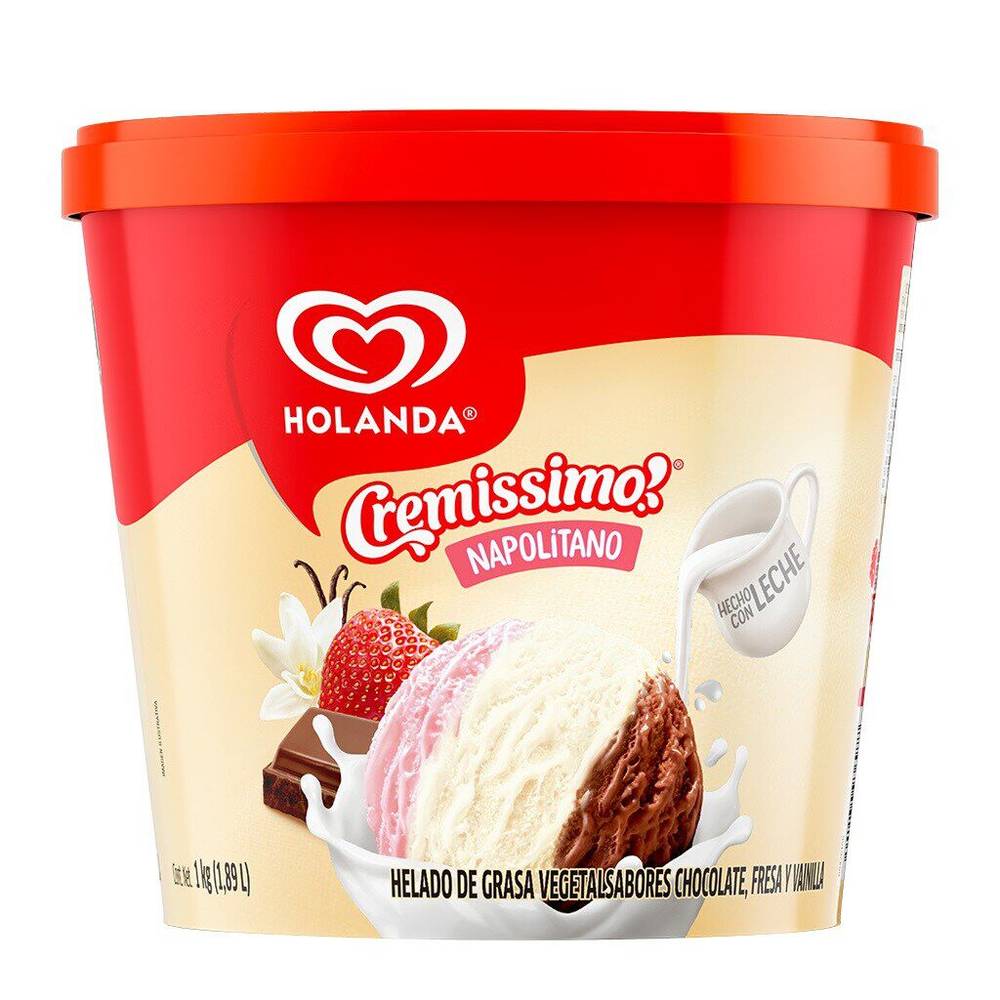 Holanda helado cremissimo sabor napolitano (bote 1.89 l)