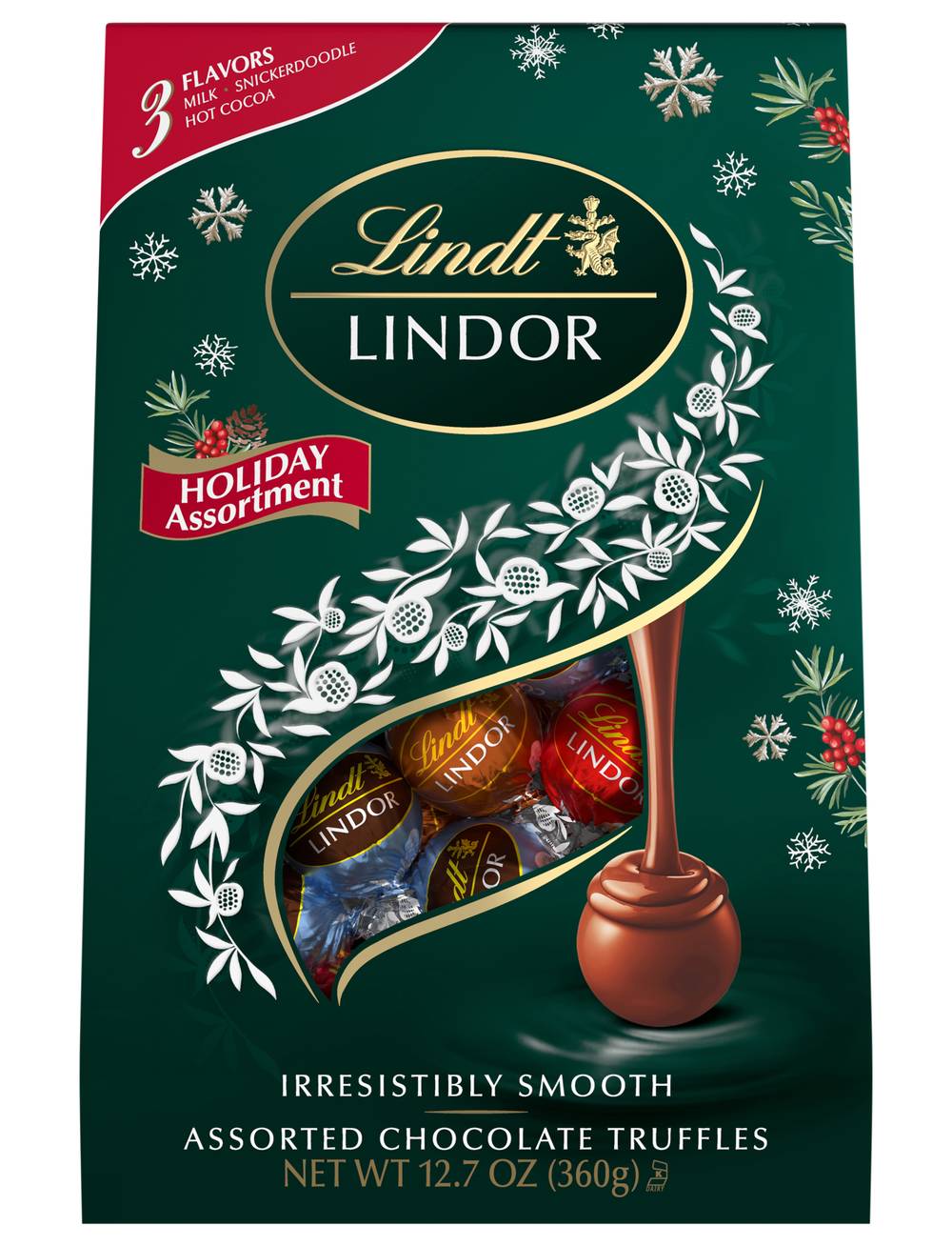 Lindt Lindor Holiday Assortment Chocolate Candy Truffles Bag (12.7 oz)