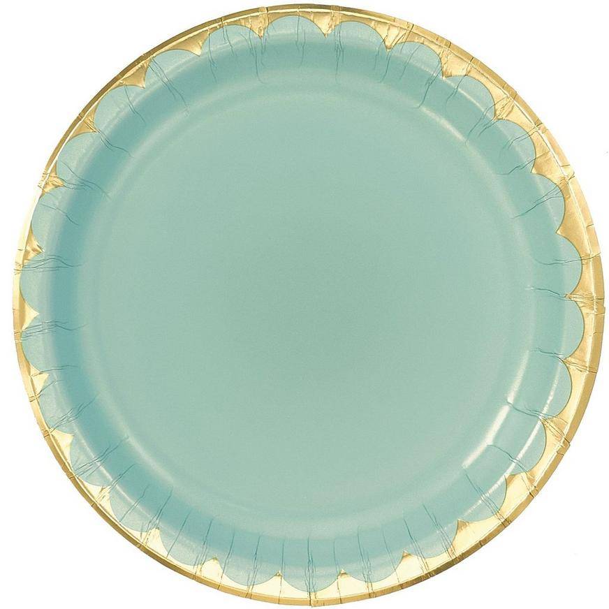 Party City Metallic Gold-Trimmed Hexagonal Paper Dinner Plates, 10 in, Sage Green (8 ct)