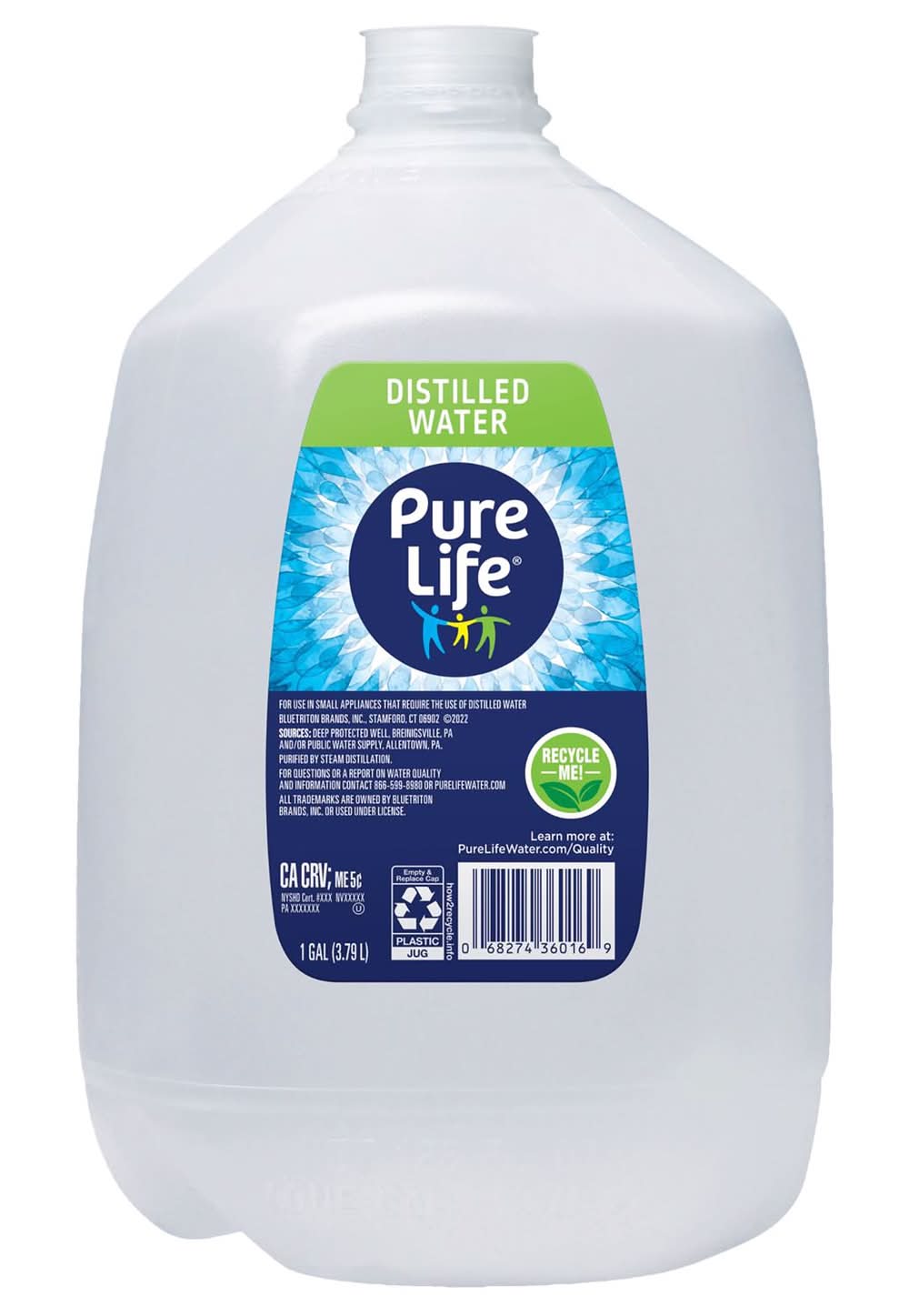 Purelife Distilled Bottled Water 1 Gal 1 Pk