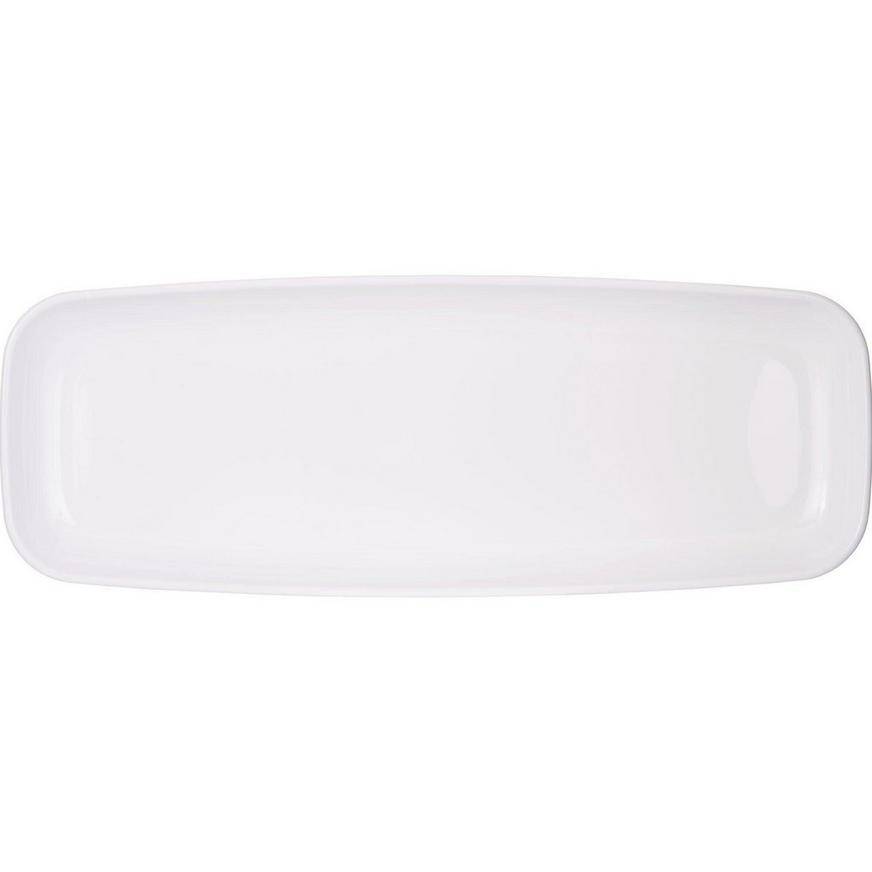 White Plastic Long Rectangular Platter, 6.5in x 17.5in