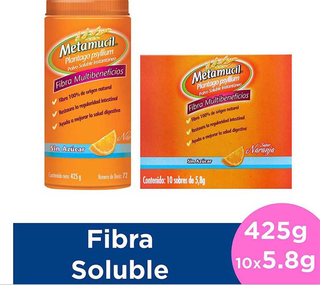 Metamucil · Fibra multibeneficios soluble, naranja (10 un)