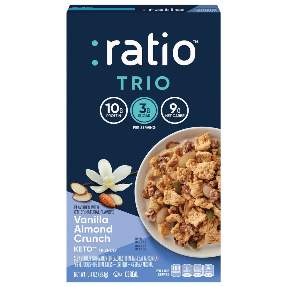 Ratio Keto Friendly Crunch Breakfast Cereal, Vanilla-Almond (10.4 oz)