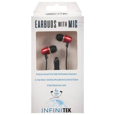 Earbuds With Mic Red Metalic Premium Sound High Performance Speakers - EA
