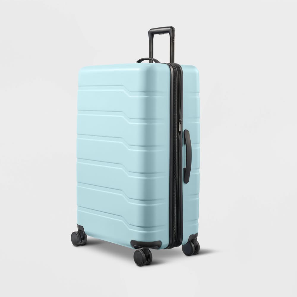 Open Story Hardside Checked Spinner Suitcase, L, Muddy Aqua